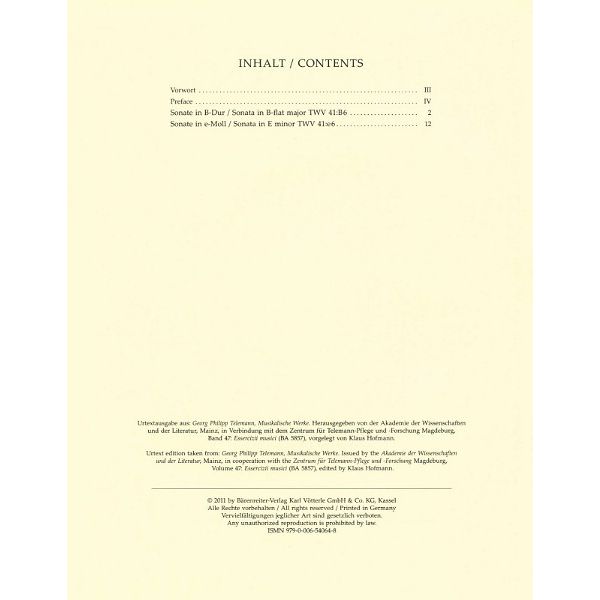 Bärenreiter Telemann Zwei Sonaten Oboe