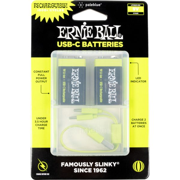 Ernie Ball USB-C Rechargeable 9V 2-Pack