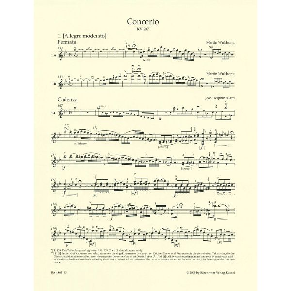 Bärenreiter Mozart Violinkonzert Nr. 1