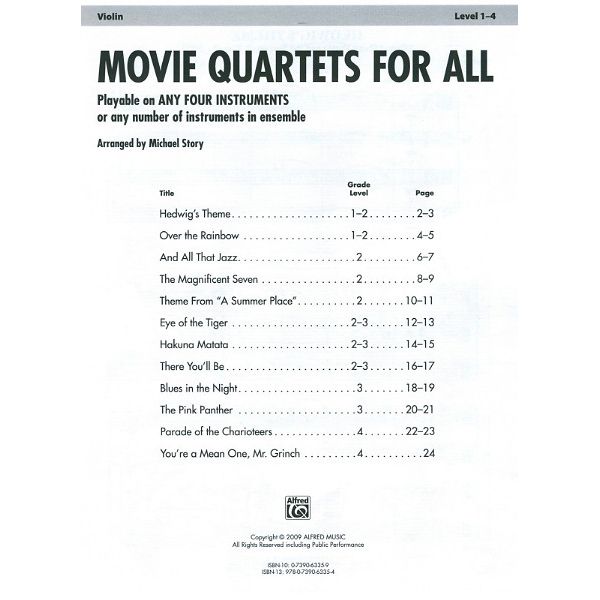 Alfred Music Publishing Movie Quartets for All Viola