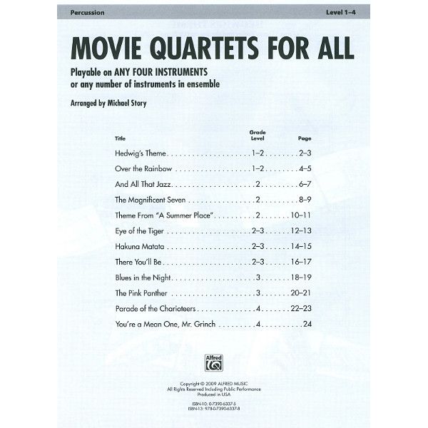 Alfred Music Publishing Movie Quartets for All Percuss