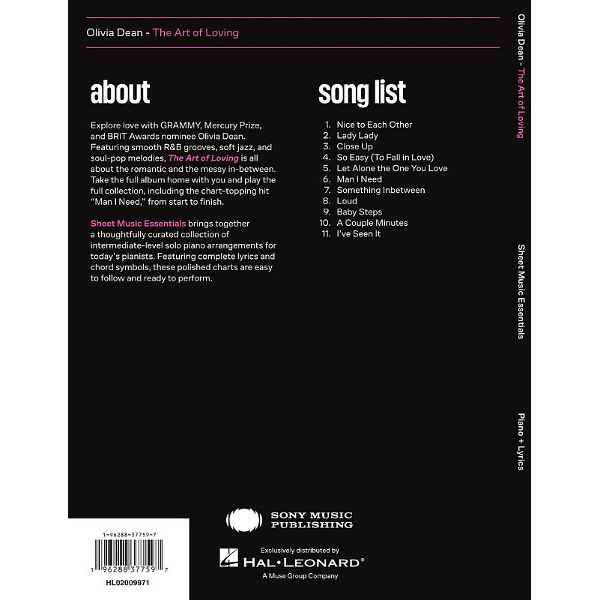 Hal Leonard Olivia Dean The Art of Loving