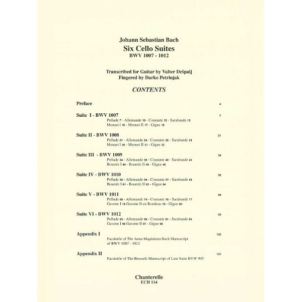 Edition Chanterelle Bach Six Cello Suites