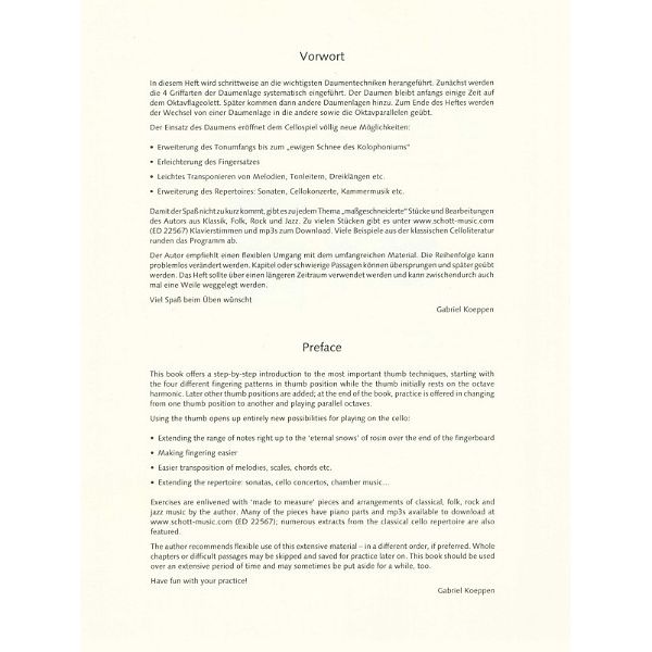 Schott Daumenlage Violoncello