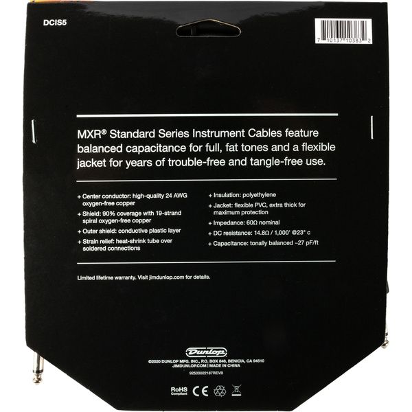 MXR 5 FT Standard Cable Black S S