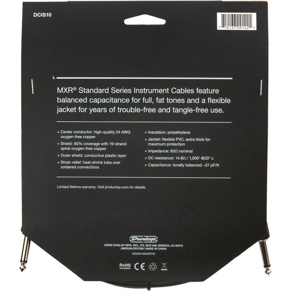 MXR 10 FT Standard Cable Black S S