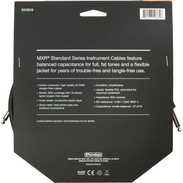 MXR 15 FT Standard Cable Black S S