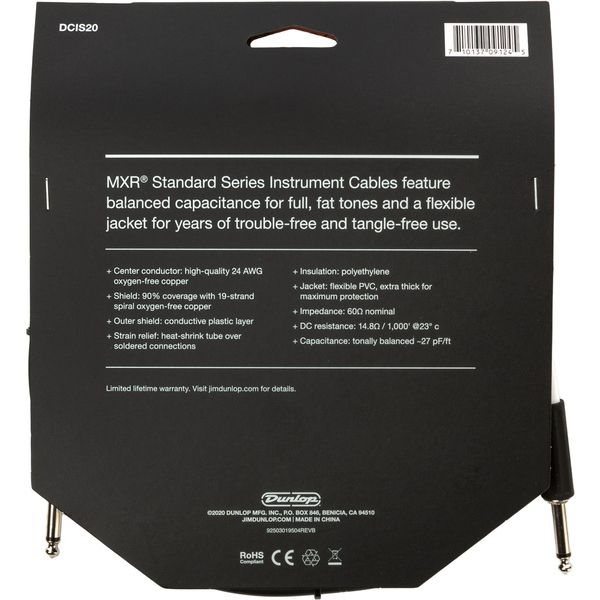 MXR 20 FT Standard Cable Black S S