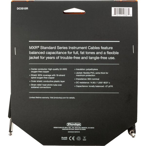 MXR 15 FT Standard Cable Black R S