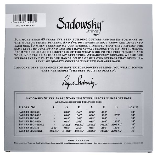Sadowsky Silver Label Bass 4 .045 -.105