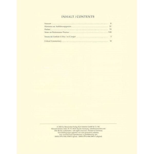 Bärenreiter Martines Sonata da Cimbalo