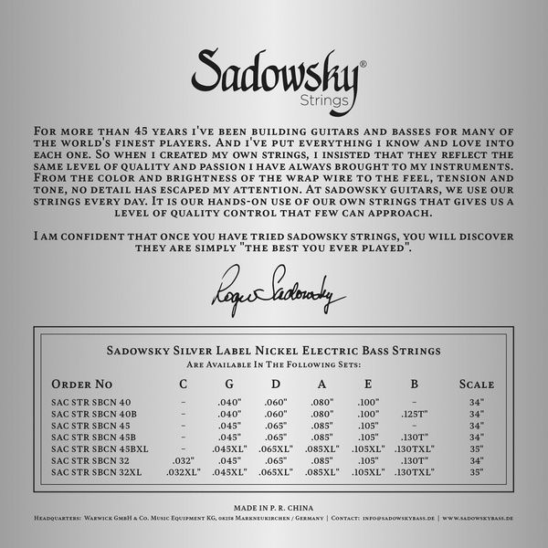 Sadowsky Silver Label Bass 6 .032 TW