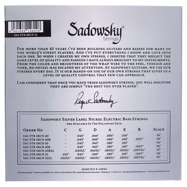 Sadowsky Silver Label Bass 6 .032 TW