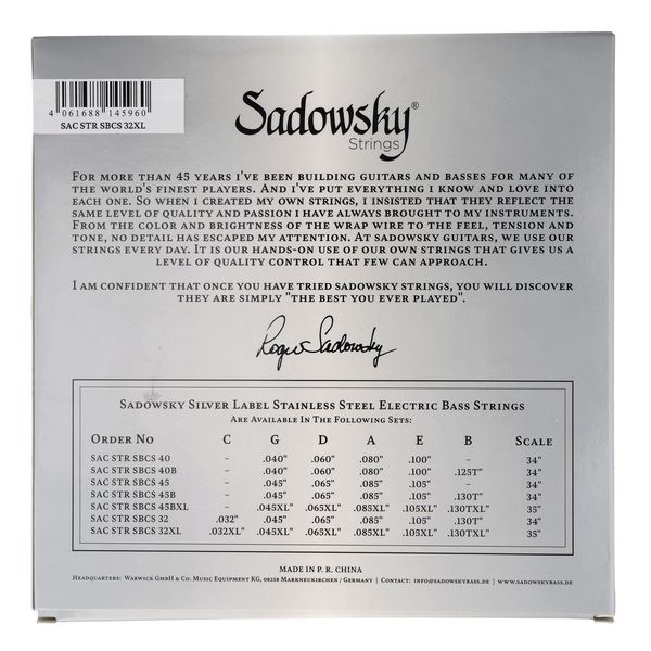Sadowsky Silver Label Bass 6 .032 SS
