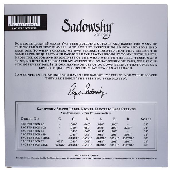 Sadowsky Silver Label Bass 6 .032 N