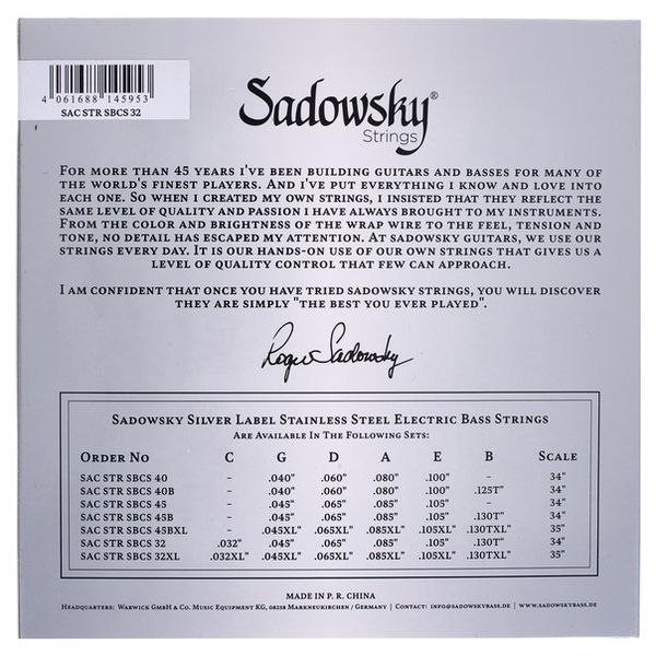 Sadowsky Silver Label Bass 6 .032 SS LS