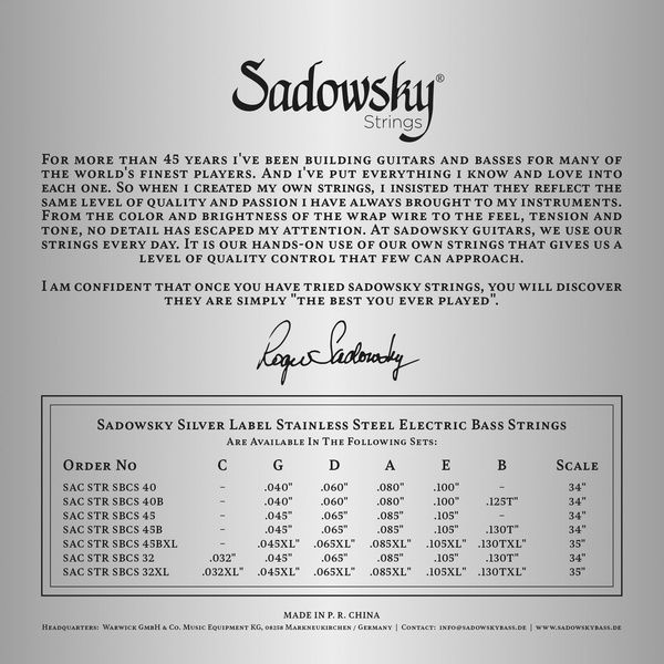 Sadowsky Silver Label Bass 5 .040 SS