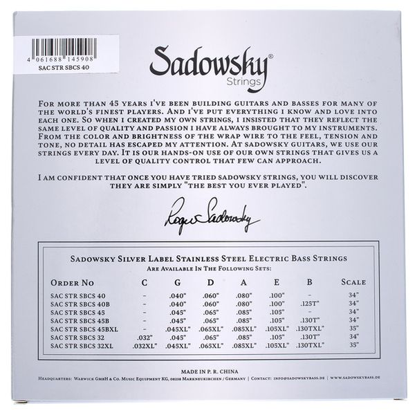 Sadowsky Silver Label Bass 4 .040 SS LS