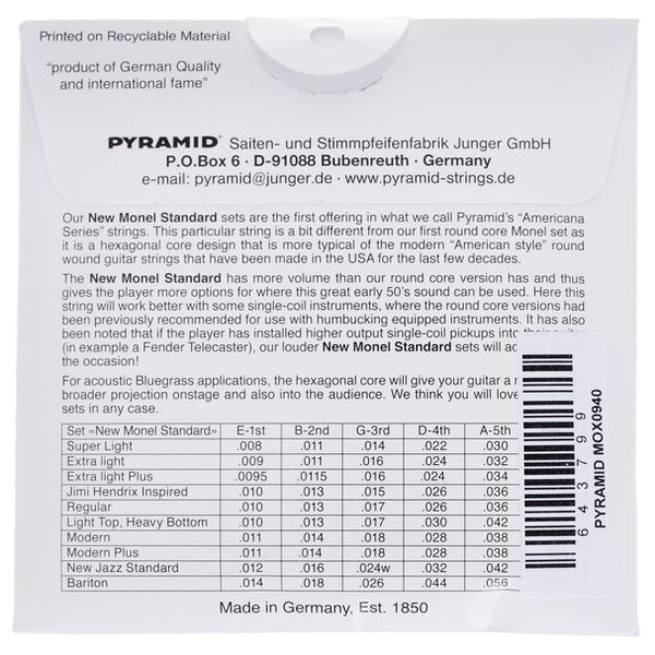 Pyramid New Monel Standard MOX0940 EVH