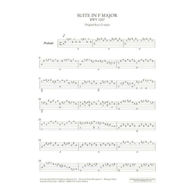 UT Orpheus Edizioni Bach Cello Suites Archilute