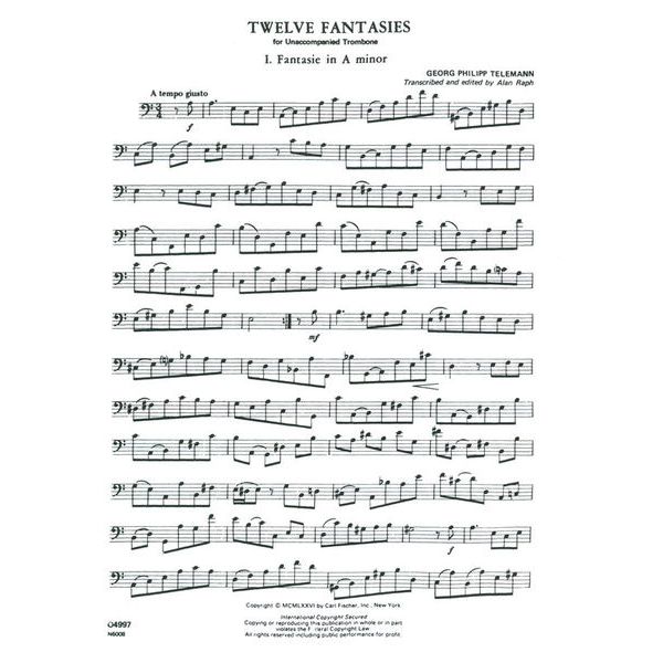 Carl Fischer Telemann 12 Fantasien Trombone