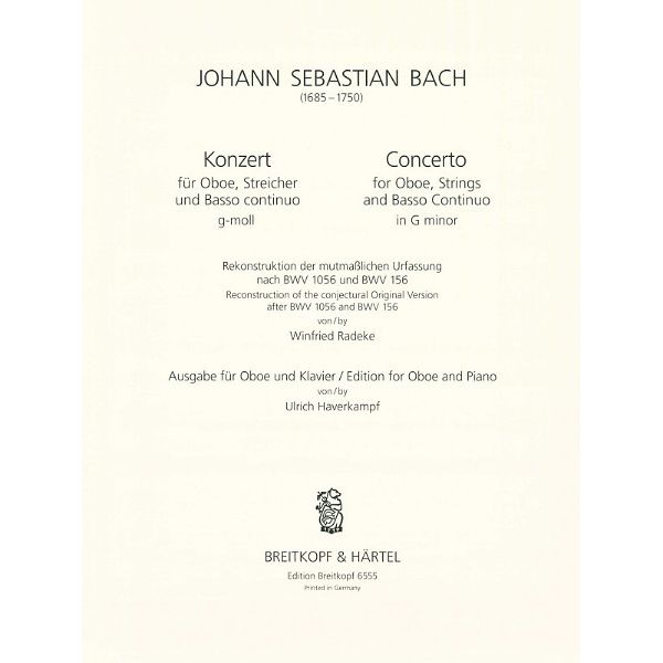 Breitkopf & Härtel Bach Oboenkonzert g-moll