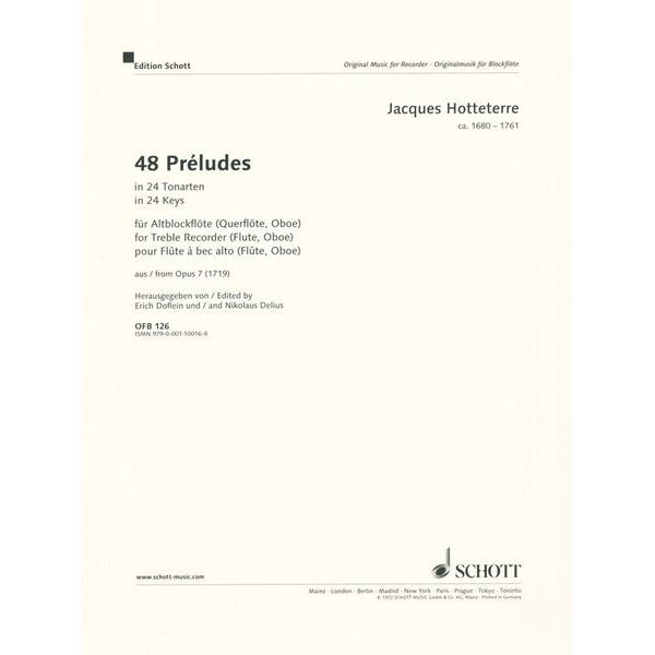 Schott Hotteterre 48 Préludes op. 7