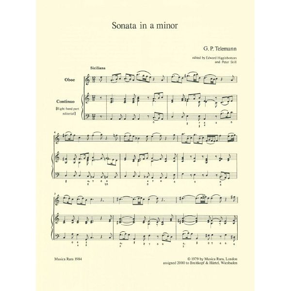 Breitkopf & Härtel Telemann Sonata TWV 41:a3