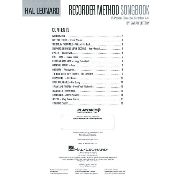 Hal Leonard Recorder Method Songbook
