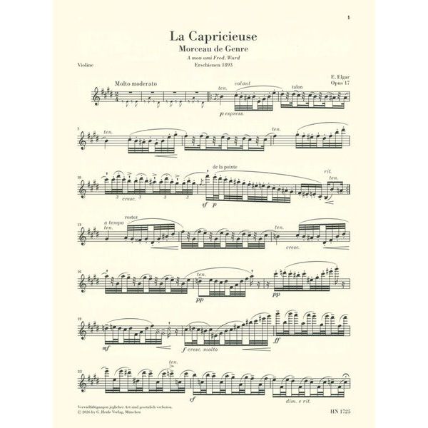 Henle Verlag Elgar Capricieuse op.17 Violin
