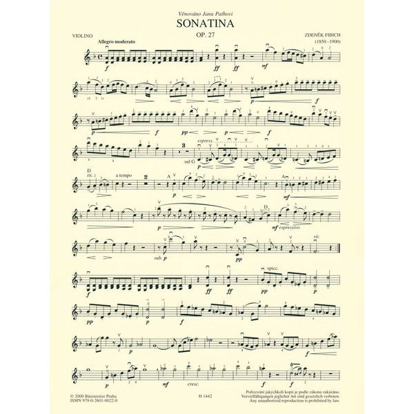 Bärenreiter Fibich Sonatine op. 27