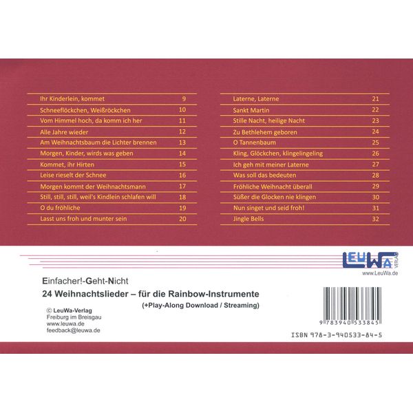 LeuWa-Verlag 24 Weihnachtslieder Rainbow