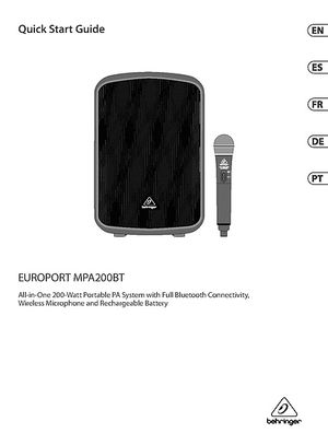 Behringer MPA200BT Altavoz portátil todo en uno de 200 vatios con micrófono  inalámbrico, control remoto a través de un teléfono inteligente,  transmisión de audio por Bluetooth y funcionamiento con batería - Ultramar  Audio