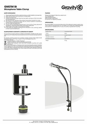 Gravity Stands Tischklemme für Mikrofone Mikrofonhalter Tischklemme MSTM-1-B NEU 