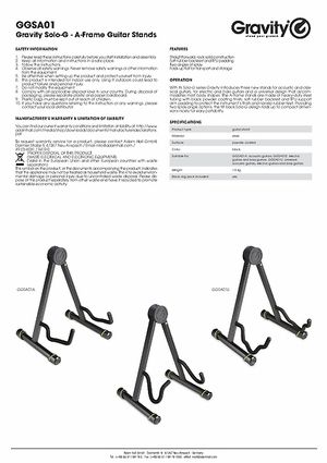 Gravity Solo-G Universal Supporto Da Terra Per Chitarra Elettrica