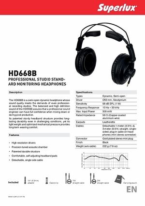 Superlux outlet hd668b specs