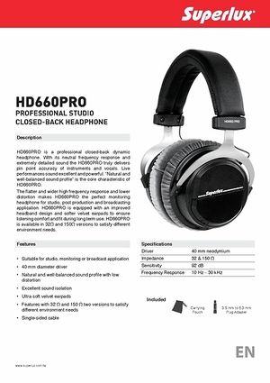 Superlux HD-660 Pro 32 Ohms – Thomann UK