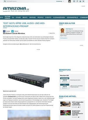 Amazona.de Test: Motu 8pre USB, Audio- und MIDI-Interface/Mic-PreAmp Amazona.de Test: Motu 8pre USB, Audio- und MIDI-Interface/Mic-PreAmp