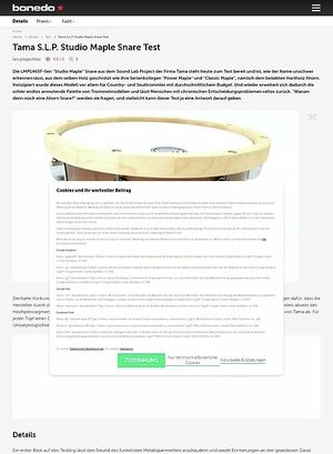 Bonedo.de Tama 14" x 6,5" S.L.P. LMP1465F-SEN Studio Maple Snare Bonedo.de Tama 14" x 6,5" S.L.P. LMP1465F-SEN Studio Maple Snare