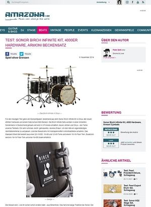 Amazona.de Test: Sonor Birch Infinite Kit, 4000er Hardware, Armoni Beckensatz Amazona.de Test: Sonor Birch Infinite Kit, 4000er Hardware, Armoni Beckensatz