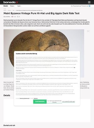 Bonedo.de Meinl Byzance Vintage Pure Hi-Hat und Big Apple Dark Ride Bonedo.de Meinl Byzance Vintage Pure Hi-Hat und Big Apple Dark Ride
