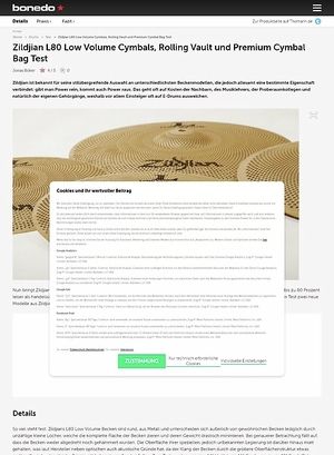 Bonedo.de Zildjian L80 Low Volume Cymbals, Rolling Vault und Premium Cymbal Bag Bonedo.de Zildjian L80 Low Volume Cymbals, Rolling Vault und Premium Cymbal Bag