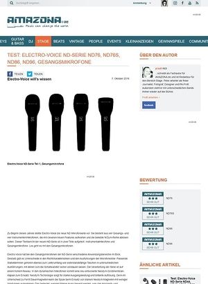 Amazona.de Test: Electro-Voice ND-Serie ND76, ND76S, ND86, ND96, Gesangsmikrofone Amazona.de Test: Electro-Voice ND-Serie ND76, ND76S, ND86, ND96, Gesangsmikrofone