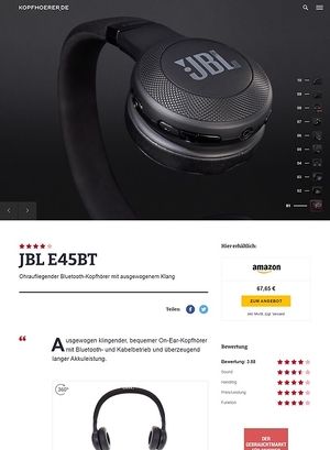 Kopfhoerer.de JBL by Harman E45 BT Black Kopfhoerer.de JBL by Harman E45 BT Black