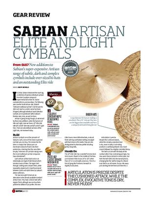 Rhythm Sabian Artisan Elite and Light Cymbals Rhythm Sabian Artisan Elite and Light Cymbals
