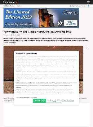 Bonedo.de Raw Vintage RV-PAF Classic Humbucker NCO Pickup Bonedo.de Raw Vintage RV-PAF Classic Humbucker NCO Pickup