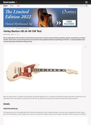 Bonedo.de Harley Benton HB JA-60 OW Test Bonedo.de Harley Benton HB JA-60 OW Test