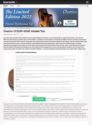Bonedo.de Ovation UCS10P-KOAE Ukulele Bonedo.de Ovation UCS10P-KOAE Ukulele