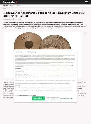 Bonedo.de Meinl Monophonic & Polyphonic Ride, Vintage China & 15 Jazz Hi-Hat Bonedo.de Meinl Monophonic & Polyphonic Ride, Vintage China & 15 Jazz Hi-Hat