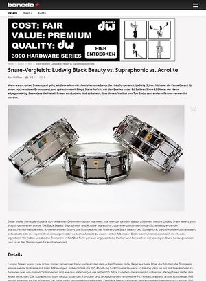 Bonedo.de Snare-Vergleich: Ludwig Black Beauty vs. Supraphonic vs. Acrolite Bonedo.de Snare-Vergleich: Ludwig Black Beauty vs. Supraphonic vs. Acrolite